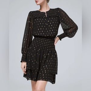 White House Black Market black and gold smocked holiday dress - large